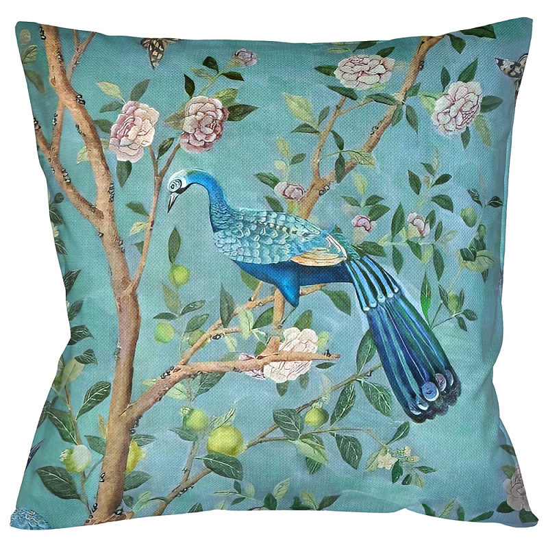 Подушка декоративная с изображением птицы в саду Chinoiserie Peacock in the Garden Cushion Бирюзовый Мульти Подушка декоративная с изображением птицы в саду Chinoiserie Peacock in the Garden Cushion Бирюзовый Мульти в Саратове | Loft Concept