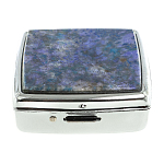 Таблетница карманная квадратная c 2-мя отделениями с зеркалом и накладкой из натурального камня Лазурит Silver Stone Pillboxes варинант исполнения - 3 | Loft Concept в Саратове