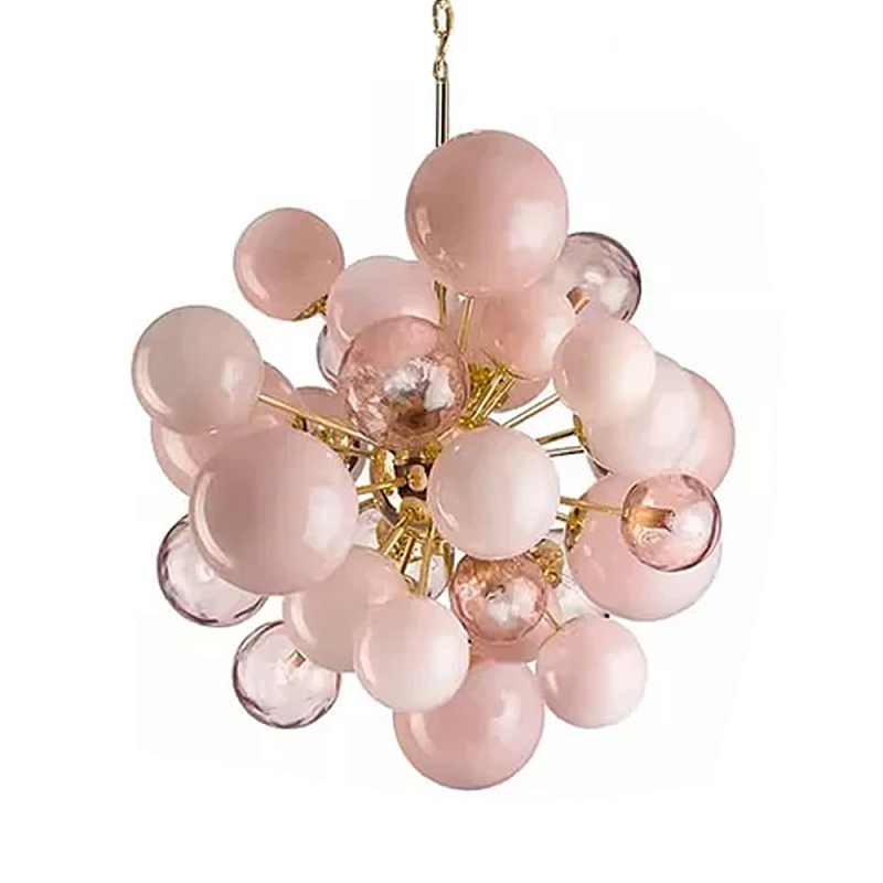 Люстра розовые шары на золотом каркасе Pink Light Bubbles Розовый в Саратове | Loft Concept 