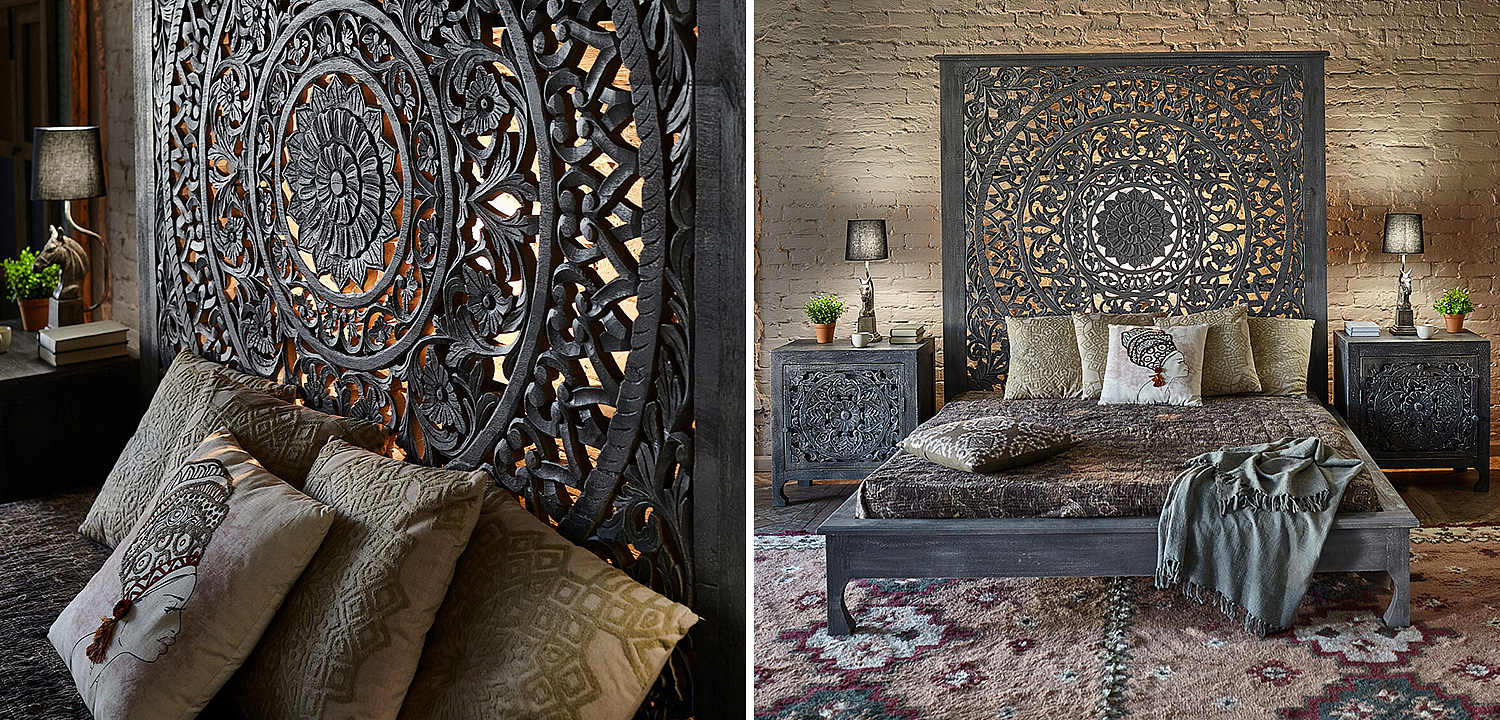 Кровать Indian Antique White Furniture Sarita Bed серый Кровать Indian Antique White Furniture Sarita Bed серый - Loft-Concept в Саратове