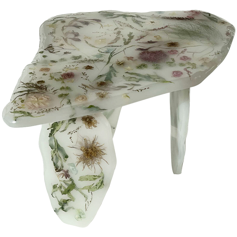 Журнальный стол из эпоксидной смолы с цветами White Flowers Epoxy Resin Coffee Table Белый матовый Мульти Журнальный стол из эпоксидной смолы с цветами White Flowers Epoxy Resin Coffee Table Белый матовый Мульти в Саратове | Loft Concept