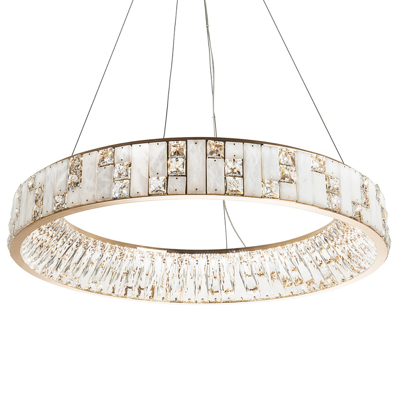 Кольцевая люстра с декором из мрамора и хрусталя Dione Ring Marble Crystal Chandelier Прозрачный Золотой Белое матовое стекло Кольцевая люстра с декором из мрамора и хрусталя Dione Ring Marble Crystal Chandelier Прозрачный Золотой Белое матовое стекло в Саратове | Loft Concept
