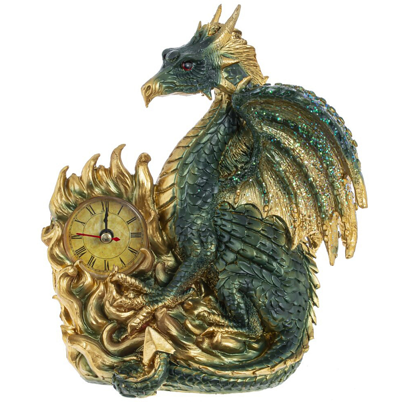 Часы в виде дракона Green Gold Dragon Clock Золотой Зеленый в Саратове | Loft Concept 