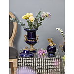 Ваза темно-синего цвета из фарфора с бронзовыми ручками в виде змей Высота 39 см Eden Garden porcelain and bronze варинант исполнения - 3 | Loft Concept в Саратове