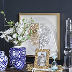 Ваза прямоугольной формы с крышкой и геометрическим узором в сине-белых цветах Blue & White Ornament  варинант исполнения - 5 | Loft Concept в Саратове