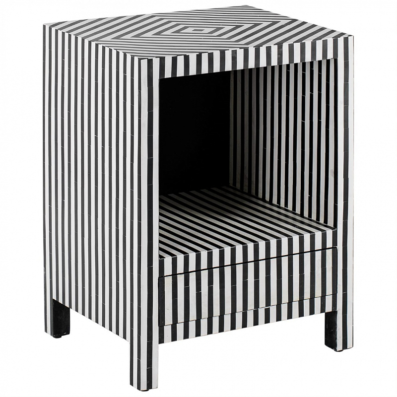 Тумбочка Black&white large storage Indian Bone Inlay nightstand Черно-белый в Саратове | Loft Concept 