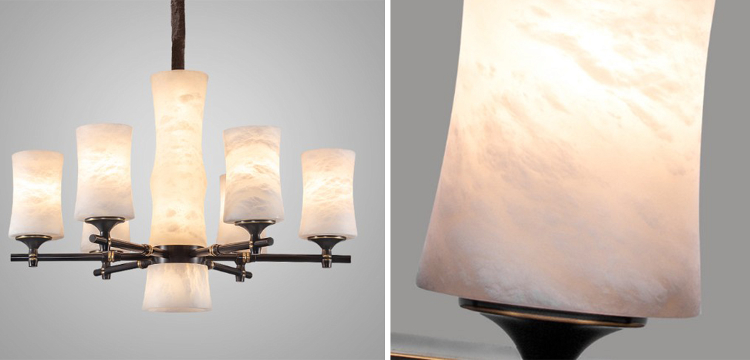 Дизайнерская люстра 6 плафонов из натурального мрамора Marble Shades Chandelier Дизайнерская люстра 6 плафонов из натурального мрамора Marble Shades Chandelier - Loft-Concept в Саратове