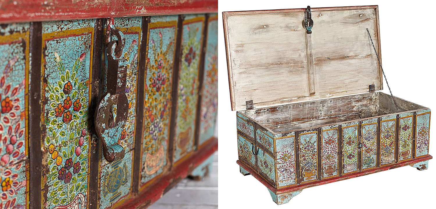 Сундук ручная роспись Pran Antique Indian Painted Chest Сундук ручная роспись Pran Antique Indian Painted Chest - Loft-Concept в Саратове