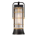 Настенный фонарь цилиндрической формы с рифленым стеклом в золотом каркасе на черном прямоугольном основании Eurofase варинант исполнения - 2 | Loft Concept в Саратове