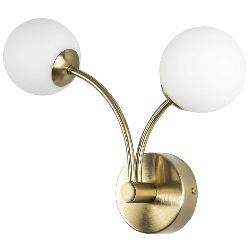 Бра с 2-мя круглыми плафонами из матового стекла Pearl Suspension Light Wall Lamp Белое матовое стекло Латунь Бра с 2-мя круглыми плафонами из матового стекла Pearl Suspension Light Wall Lamp Белое матовое стекло Латунь в Саратове | Loft Concept