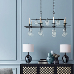 Люстра линейная черная с круглыми прозрачными подвесками  Horizontal Rectangular Chandelier варинант исполнения - 2 | Loft Concept в Саратове