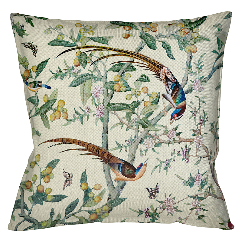 Подушка декоративная с изображением птицы в саду Beige Chinoiserie Birds in the Garden Cushion Мульти Бежевый Подушка декоративная с изображением птицы в саду Beige Chinoiserie Birds in the Garden Cushion Мульти Бежевый в Саратове | Loft Concept