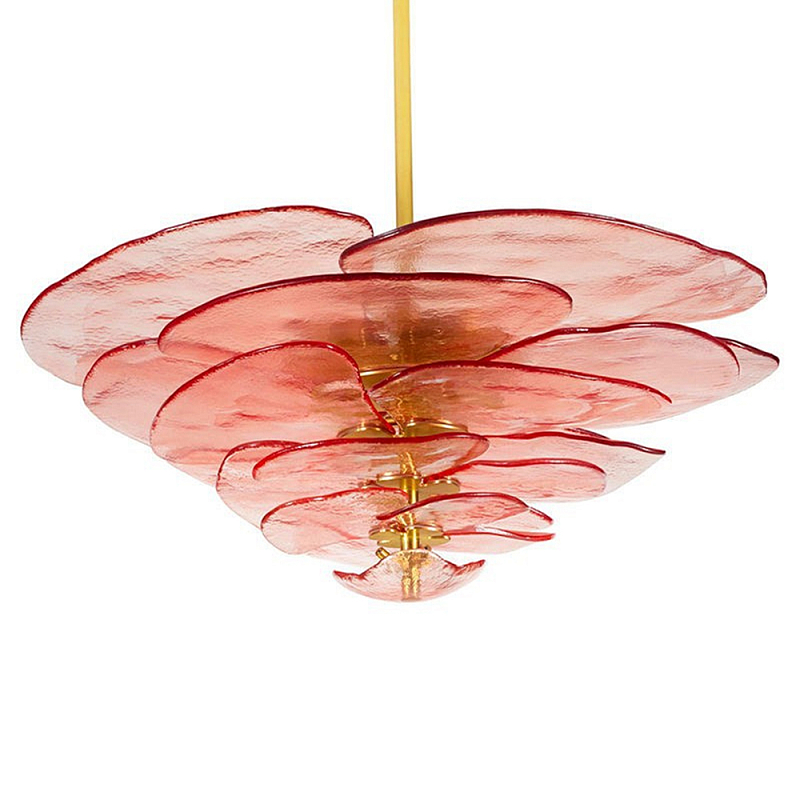 Люстра из розового стекла в форме листьев лотоса Glass Pink Sculpture Розовый в Саратове | Loft Concept 