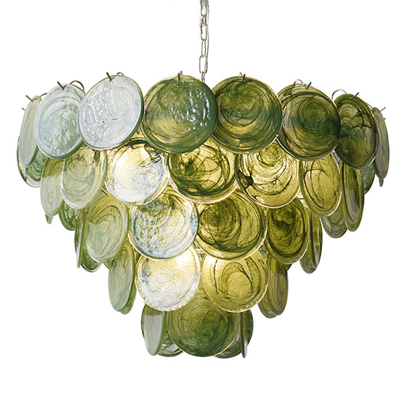 Люстра из зеленых стеклянных дисков с перламутровым эффектом Green Glowing Glaze Зеленый Серебряный Люстра из зеленых стеклянных дисков с перламутровым эффектом Green Glowing Glaze Зеленый Серебряный в Саратове | Loft Concept