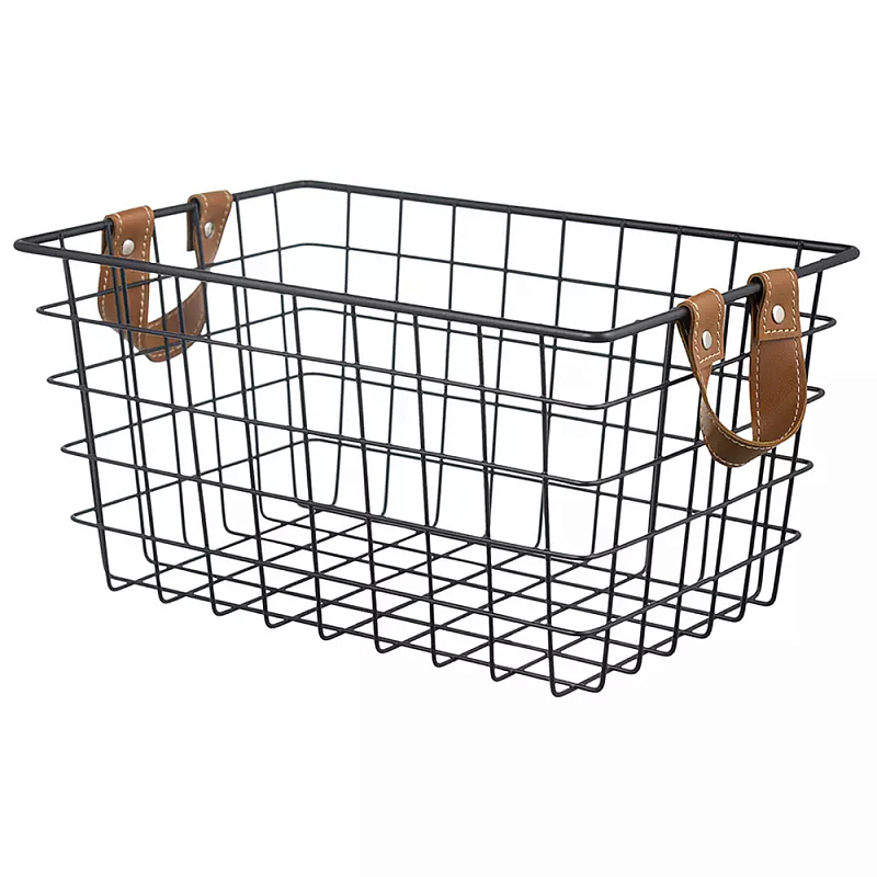 Корзина для хранения железная с ручками Iron Basket черная Черный Корзина для хранения железная с ручками Iron Basket черная Черный в Саратове | Loft Concept
