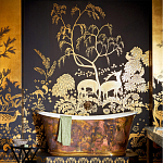 Обои ручная роспись в стиле Арт-деко Rateau Original colourway on Deep Rich Gold gilded paper варинант исполнения - 1 | Loft Concept в Саратове