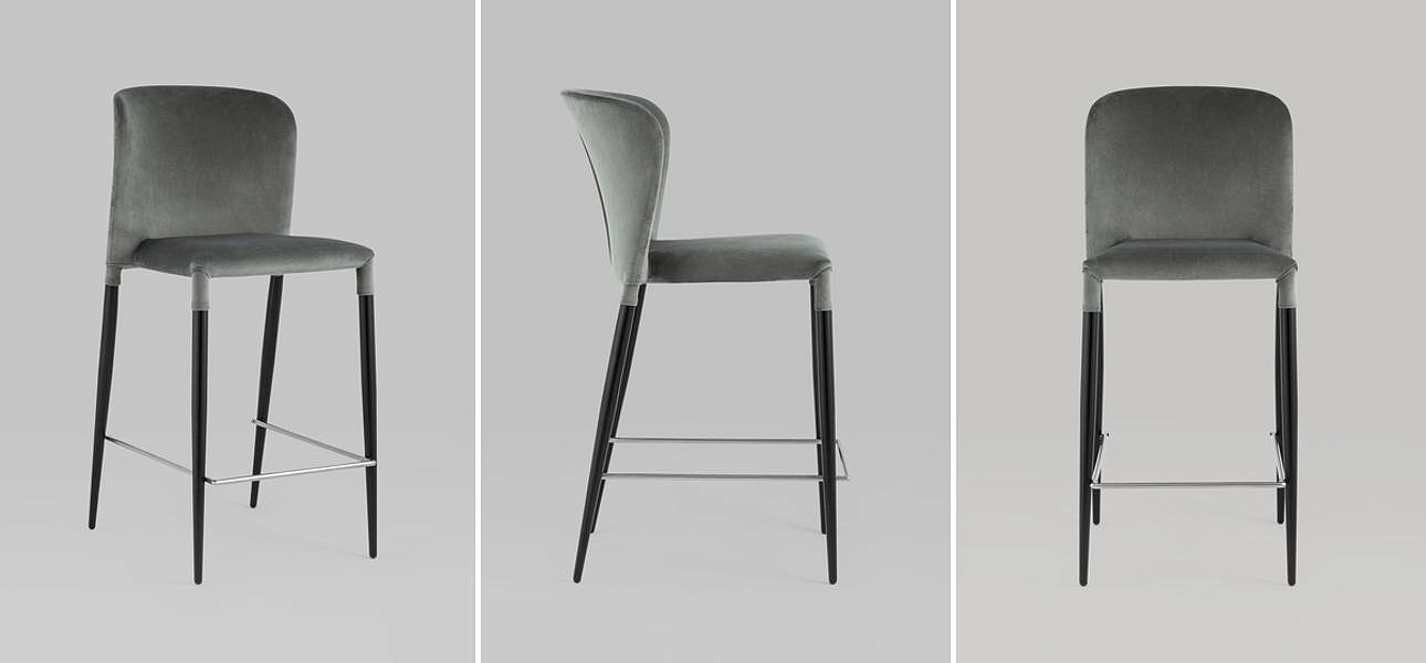 Барный Стул Lori Chair Серый Велюр Барный Стул Lori Chair Серый Велюр - Loft-Concept в Саратове