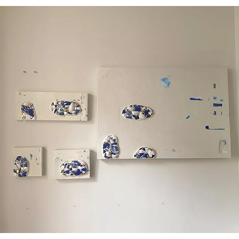 Панно «Fragments» Белый Золотой Синий Голубой Панно «Fragments» Белый Золотой Синий Голубой в Саратове | Loft Concept