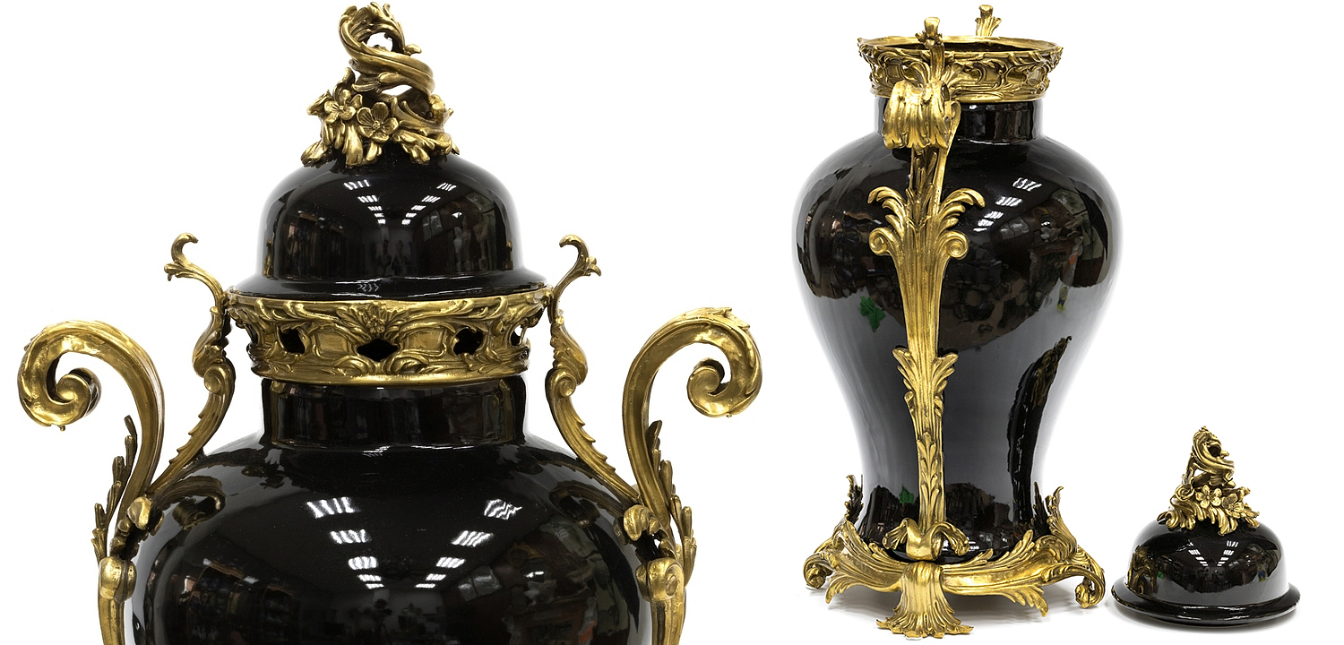 Большая ваза Selenia Black Vase Bronze Patterns Большая ваза Selenia Black Vase Bronze Patterns - Loft-Concept в Саратове
