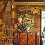 Обои ручная роспись в стиле Арт-деко Deco Dawn Bas Relief on Deep Rich Gold gilded paper варинант исполнения - 2 | Loft Concept в Саратове