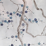 Обои ручная роспись Plum Blossom Inky Hokusai on Sterling Silver gilded silk варинант исполнения - 2 | Loft Concept в Саратове