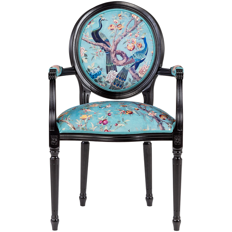 Полукресло из массива бука бирюзовое с изображением птиц и цветов Turquoise Chinoiserie Garden Chair Бирюзовый Мульти Черный Полукресло из массива бука бирюзовое с изображением птиц и цветов Turquoise Chinoiserie Garden Chair Бирюзовый Мульти Черный в Саратове | Loft Concept