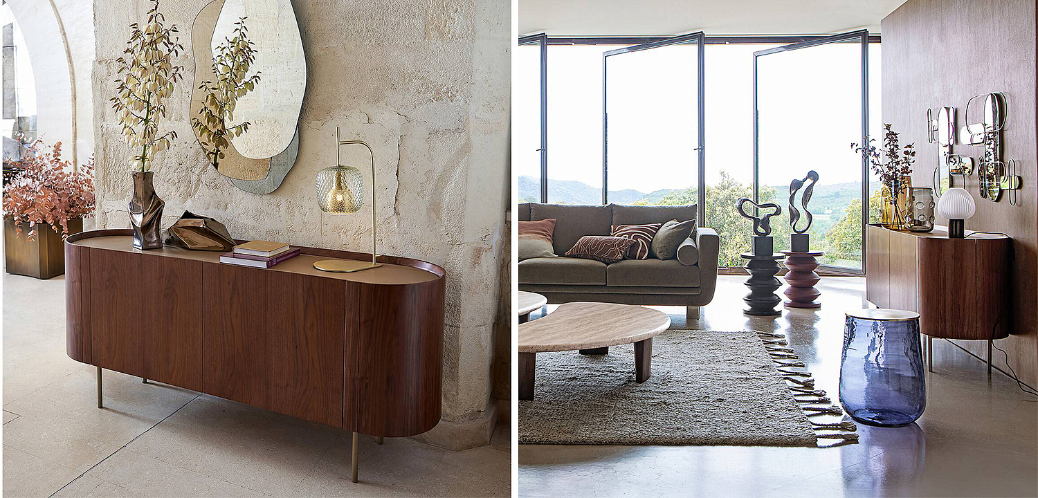 Комод округлой формы Walnut and Leather массив ореха и столешница из натуральной кожи Комод округлой формы Walnut and Leather массив ореха и столешница из натуральной кожи - Loft-Concept в Саратове