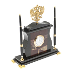 Часы настольные с Гербом России и 2-мя шариковыми ручками в комплекте Stone Clock варинант исполнения - 6 | Loft Concept в Саратове