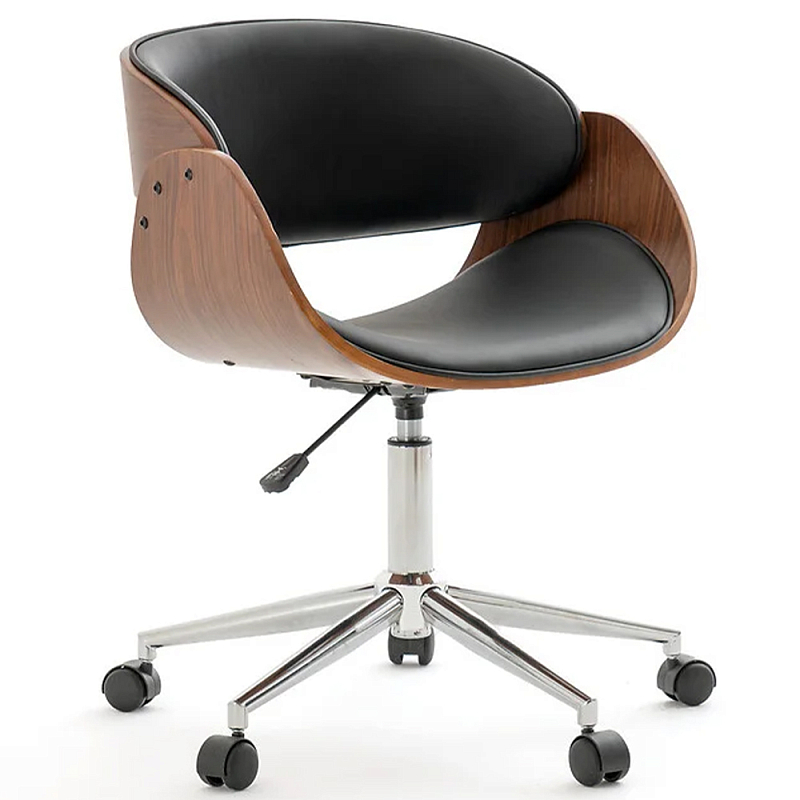 Вращающееся офисное кресло на колёсах Delwyn Chair Коричневый Черный Хром в Саратове | Loft Concept 