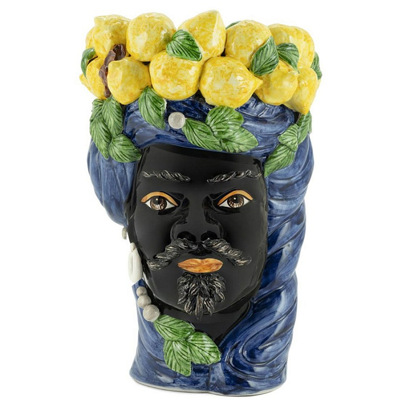 Ваза Vase Lemon Head Man Blue Big Черный Желтый Зеленый Темно-синий Ваза Vase Lemon Head Man Blue Big Черный Желтый Зеленый Темно-синий в Саратове | Loft Concept