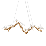 Люстра подвесная линейная с прозрачными стеклянными птичками на ветвях Serip Voa варинант исполнения - 1 | Loft Concept в Саратове