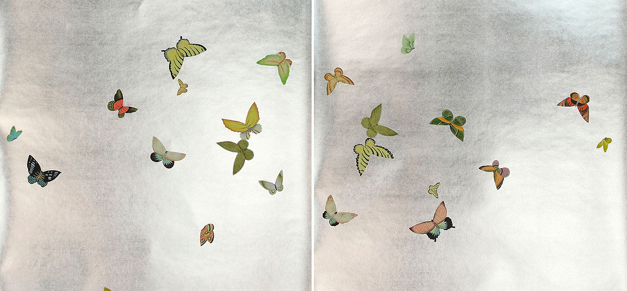 Обои ручная роспись Butterflies Emerald on Tarnished Silver gilded paper Обои ручная роспись Butterflies Emerald on Tarnished Silver gilded paper - Loft-Concept в Саратове