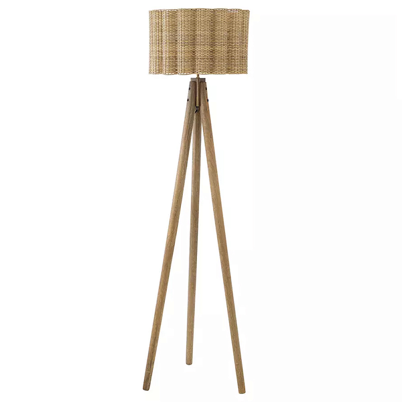 Торшер с плетеным абажуром на основании в виде треноги Lamp with Wicker Lampshade Бежевый в Саратове | Loft Concept 