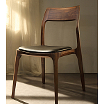 Стул деревянный с мягким сиденьем из черной натуральной кожи Moon Walnut Furniture варинант исполнения - 11 | Loft Concept в Саратове