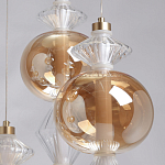 Люстра с плафонами из прозрачного и янтарного стекла в виде шаров и ромбов Gabriel Scott Luna варинант исполнения - 9 | Loft Concept в Саратове