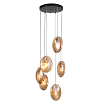 Люстра каскадная с 6-ю стеклянными круглыми плафонами янтарного цвета Savio Glass Disc Light варинант исполнения - 1 | Loft Concept в Саратове