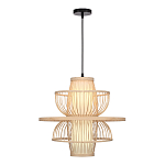 Подвесной светильник фигурный из деревянных прутьев с плафоном из натуральной ткани Light Inside the Cell варинант исполнения - 1 | Loft Concept в Саратове
