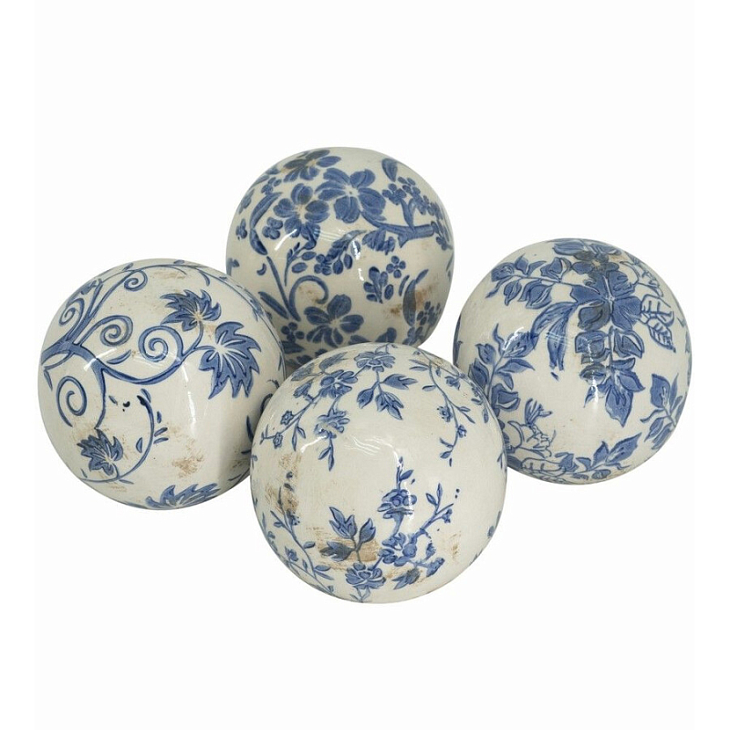 Набор керамических шаров с синей росписью Oriental Blue & White Ornament Vases Белый Синий Набор керамических шаров с синей росписью Oriental Blue & White Ornament Vases Белый Синий в Саратове | Loft Concept