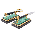 Настольный письменный набор из малахита и долерита с декором в виде герба России Leader Organizer варинант исполнения - 5 | Loft Concept в Саратове