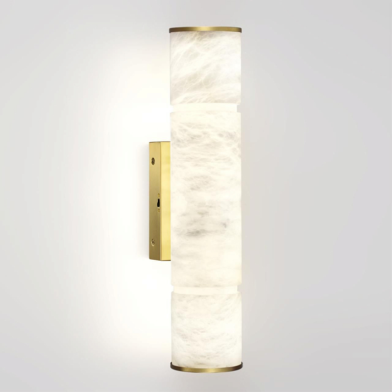 Бра с цилиндрическим плафоном из белого алебастра на прямоугольном основании Латунь Cryptocrystalline Stone Латунь Белый в Саратове | Loft Concept 