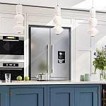 Подвесной светильник белого цвета с тремя геометрическими плафонами Alora Mood варинант исполнения - 12 | Loft Concept в Саратове