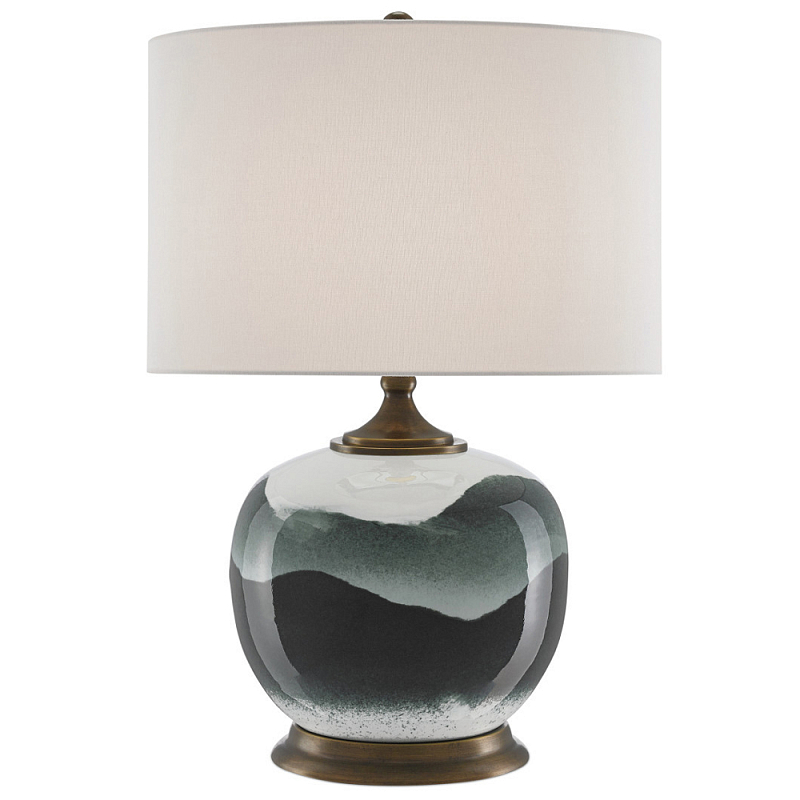 Настольная лампа с волнистым принтом Green Wavy Lamp Зеленый Белый Латунь Античная полированная Настольная лампа с волнистым принтом Green Wavy Lamp Зеленый Белый Латунь Античная полированная в Саратове | Loft Concept