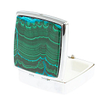 Таблетница карманная квадратная с 2-мя отделениями с зеркалом и накладкой из натуральных камней Малахит Хризоколла Silver Stone Pillboxes варинант исполнения - 2 | Loft Concept в Саратове