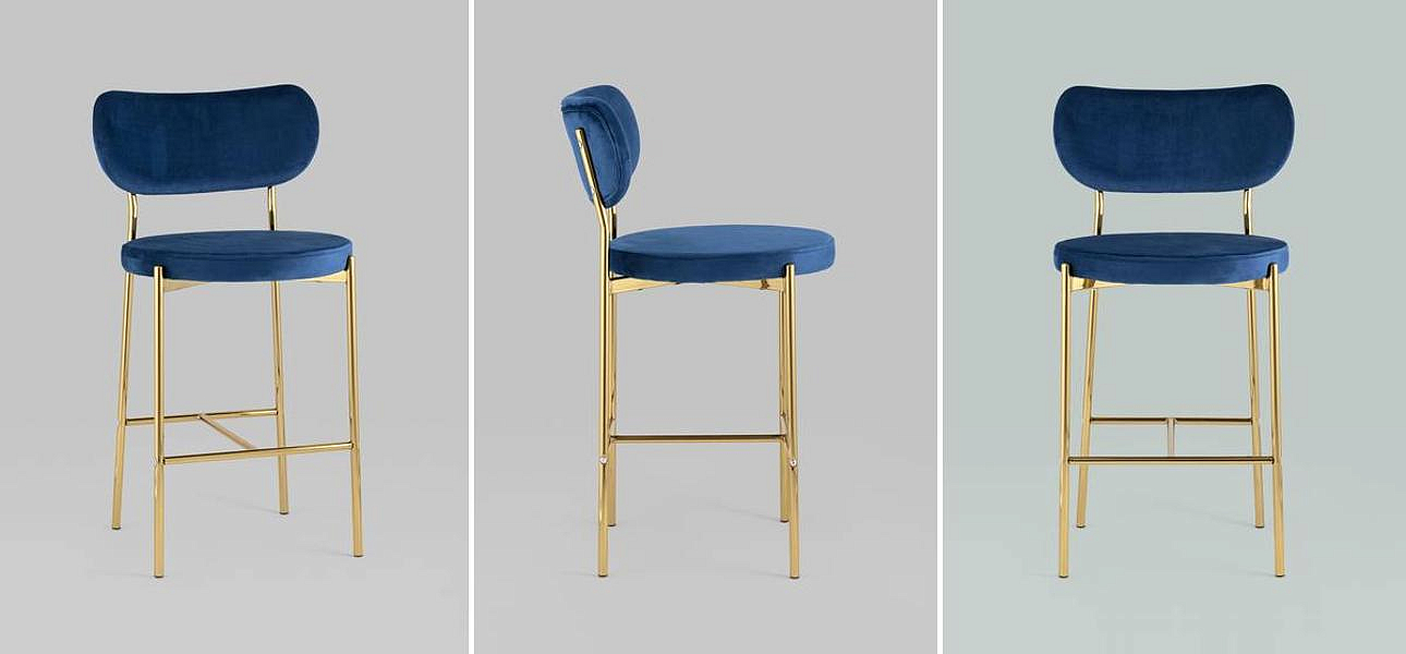 Барный Стул Alfie Chair Золотые ножки Синий Велюр Барный Стул Alfie Chair Золотые ножки Синий Велюр - Loft-Concept в Саратове