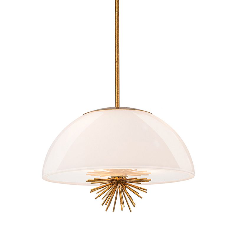 Подвесной светильник золотого цвета с полусферическим опаловым плафоном и декоративным элементом Elstead Lighting Молочный Золотой в Саратове | Loft Concept 
