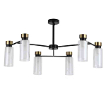 Люстра потолочная с 6-ю цилиндрическими плафонами из стекла и черным каркасом Noir Poise варинант исполнения - 1 | Loft Concept в Саратове