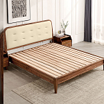 Кровать двуспальная с каркасом из дерева и мягким изголовьем Moon Walnut Bed варинант исполнения - 4 | Loft Concept в Саратове