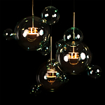 Люстра подвесная с прозрачными бирюзовыми стеклянными шарами и круглым основанием 3 лампы Giopato & Coombes варинант исполнения - 6 | Loft Concept в Саратове