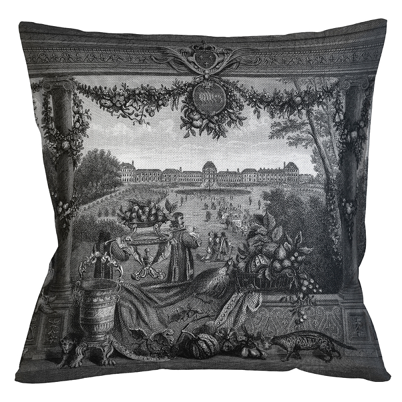 Декоративная подушка Tuileries Square Pillow Черно-белый Бежевый Декоративная подушка Tuileries Square Pillow Черно-белый Бежевый в Саратове | Loft Concept