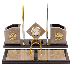 Настольный письменный набор из бежевого мрамора с часами Marble Accessory варинант исполнения - 1 | Loft Concept в Саратове